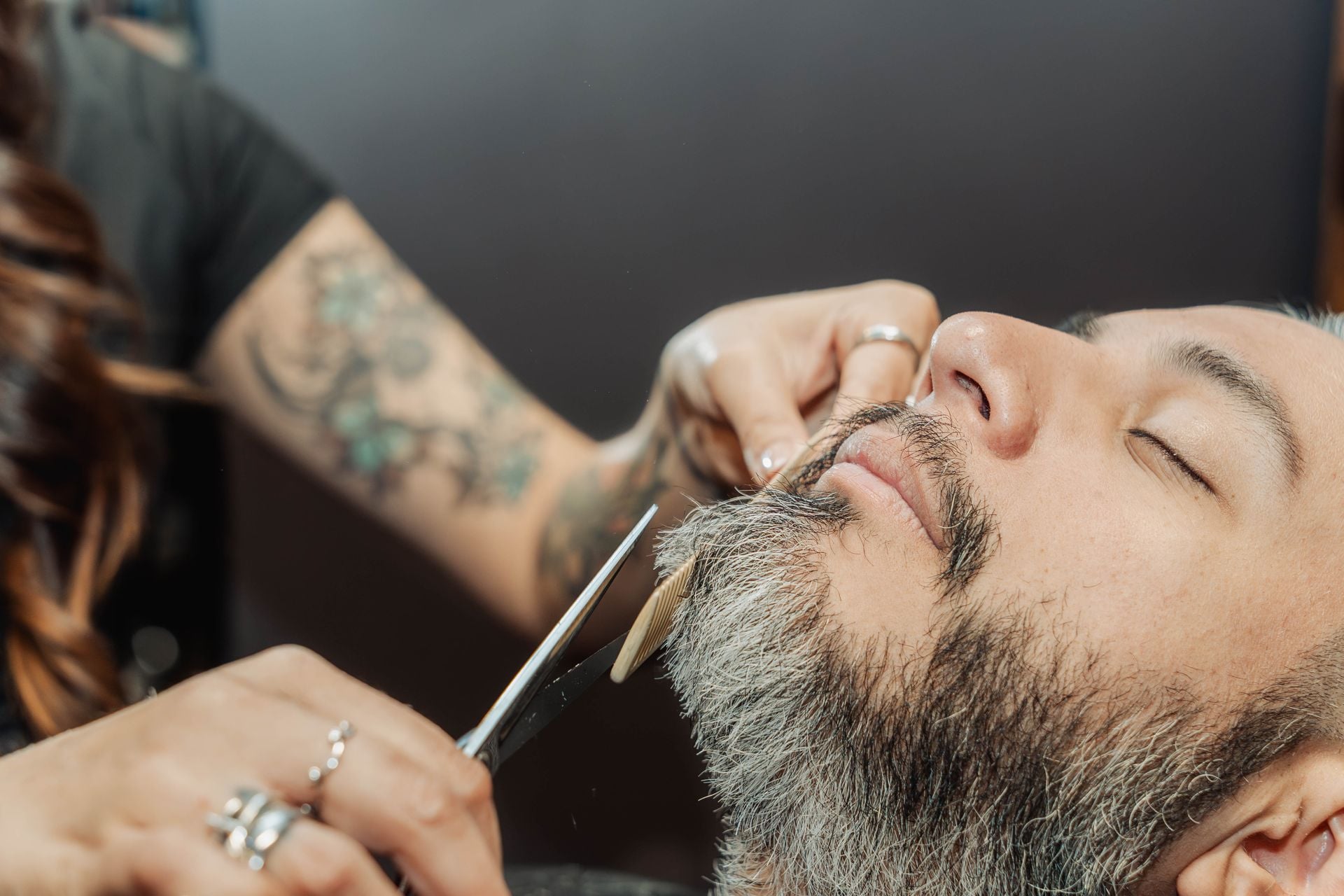 Razor edging a beard line-up at The Speakeasy Barber private studio